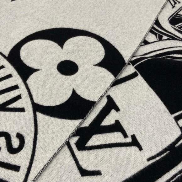 Auth LOUIS VUITTON Lock and Key M92855 Black White Monogram - AO3234 Scarf Wool - Picture 5 of 8